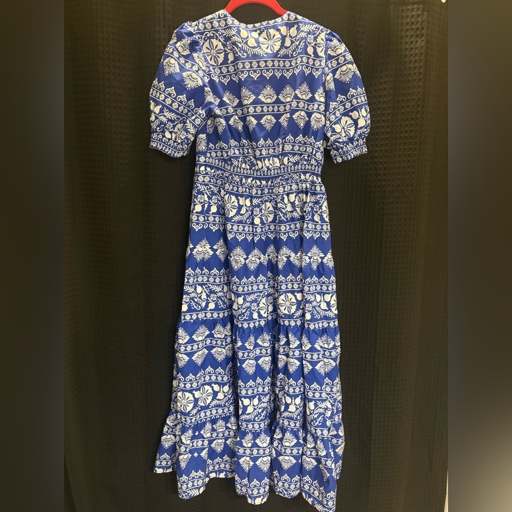 Boden Bella Puff Sleeve Maxi Dress 6P Bright Blue, Ornate Border NWT - Picture 6 of 7